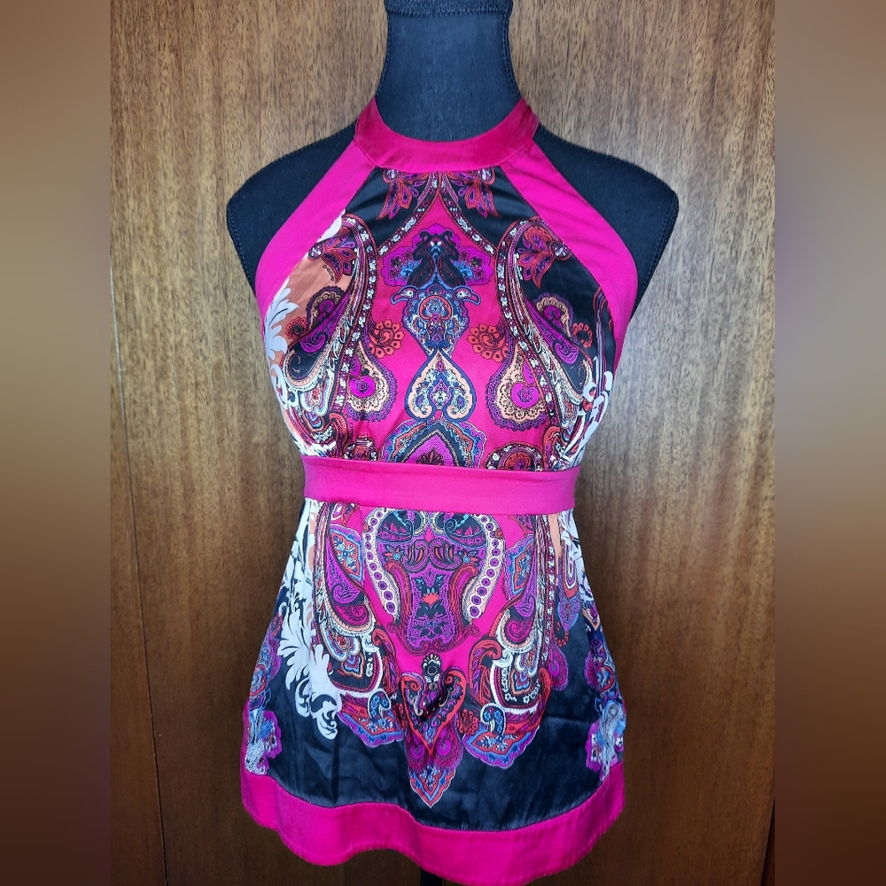 Bebe Black and Pink Floral Top